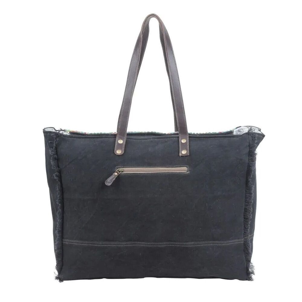 Myra Bag Handmade Jazz Weekender Bag Upcycled Canvas & Cowhide Leather - Picture 9 of 9